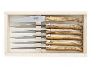 ARBALETE G. DAVID - COFFRET 6 LAGUIOLE DE TABLE OLIVIER 23CM PLEIN MANCHE