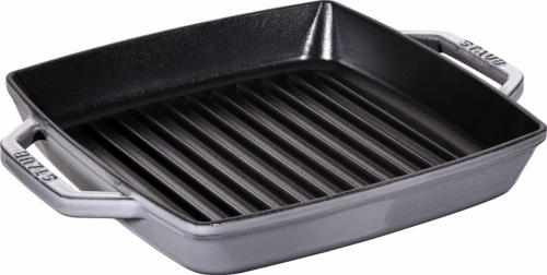 Gril carré double poignée en fonte émaillée Staub Gris graphite de 28 cm