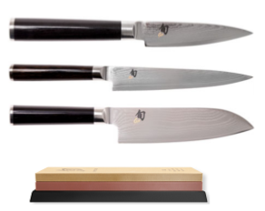 Set de 3 couteaux japonais Kai Shun Classic - type japonais + pierre à aiguiser Kai