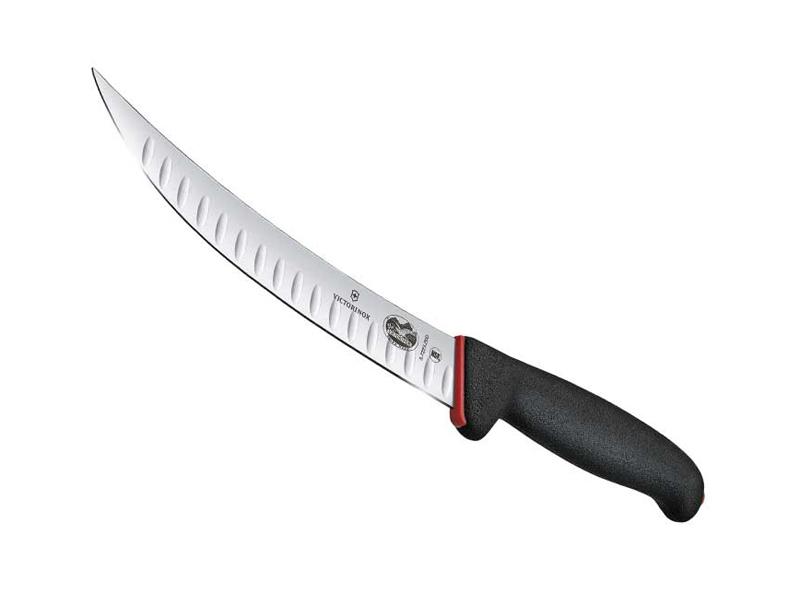 Couteau abattre/boucher Victorinox  Dual Grip alvéolé 20 cm inox - manche bi-matière noir/rouge