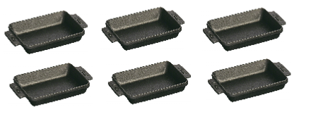 Set de 6 mini plats en fonte Staub rectangulaires noir mat - 15 x 11 cm