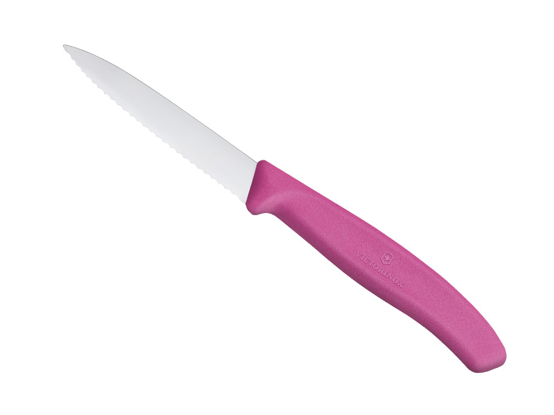 Couteau office Victorinox SwissClassic lame 8 cm crantée - manche rose