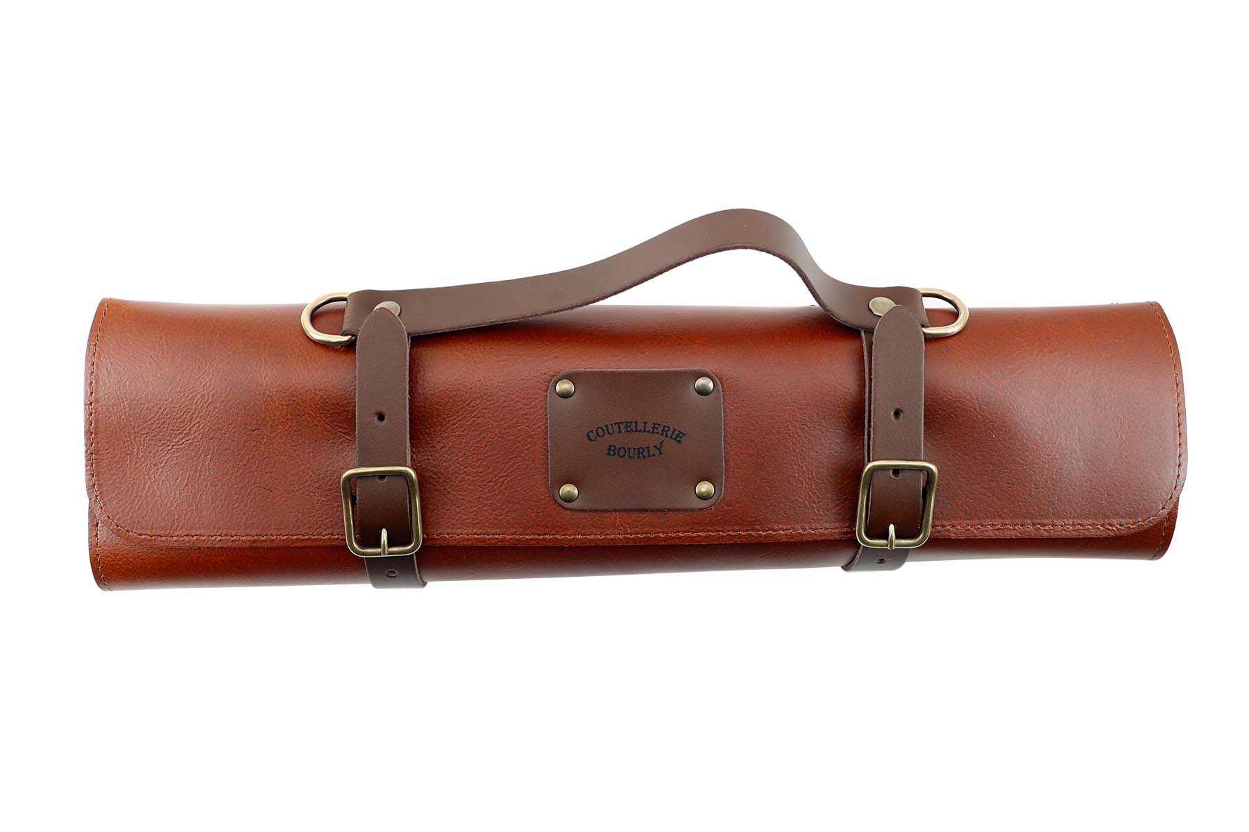 Mallette de rangement en cuir Crafted & Coutellerie Bourly 7 couteaux japonais - coloris cognac