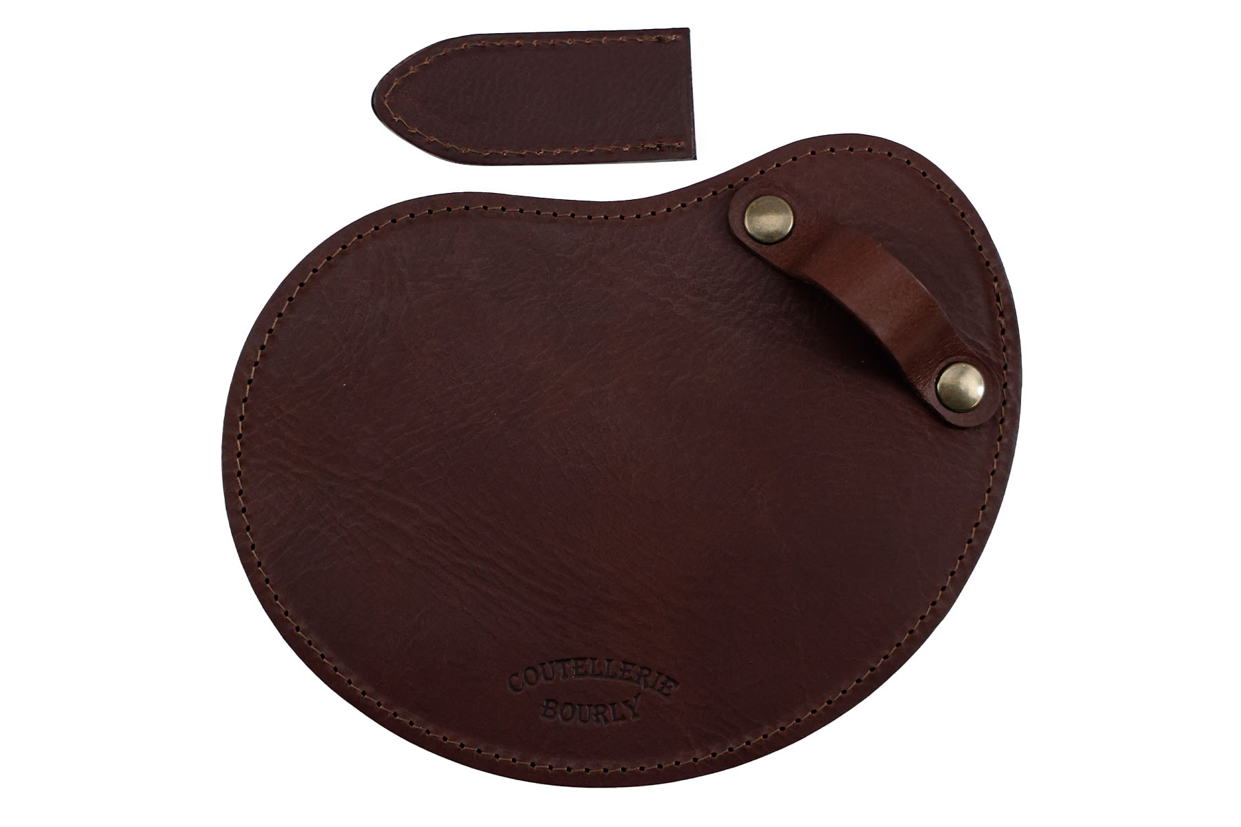 Gant à huître + étui de protection de lame en cuir marron Crafted & Coutellerie Bourly