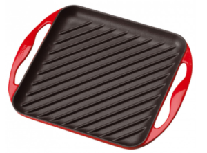 GRIL CARRE LE CREUSET FONTE COLORIE CERISE AVEC POIGNÉES - 24 CM