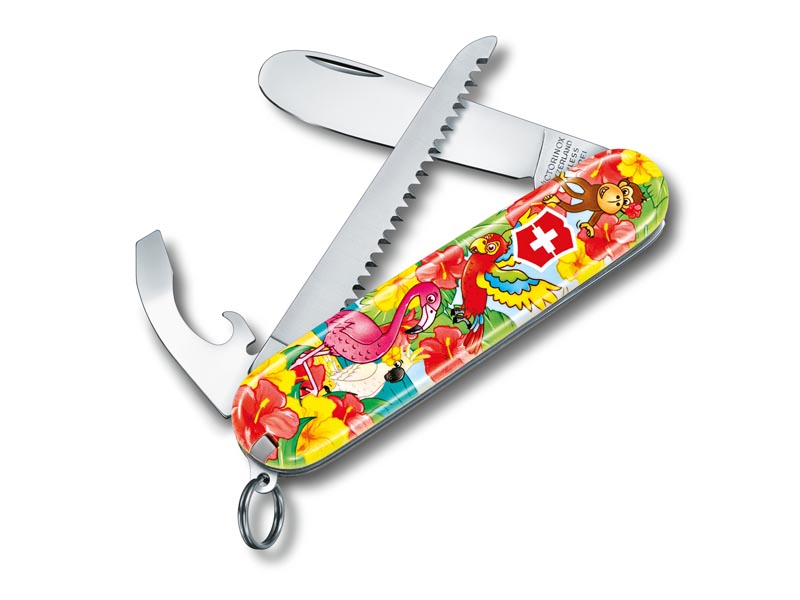 Couteau suisse "My first Victorinox" + scie - Manche motif perroquet