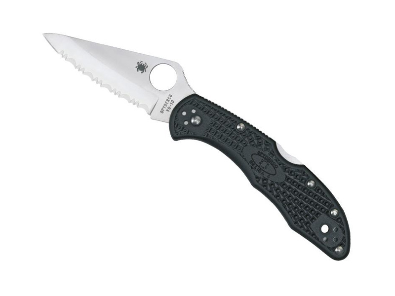 Couteau Spyderco Delica 4 noir à dents - manche 11 cm nylon/fibre de verre noir