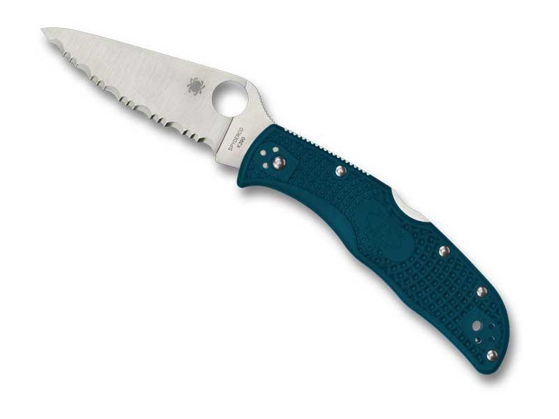 Couteau Spyderco Endela à dents - manche 12 cm nylon/fibre de verre bleu