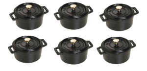 ENSEMBLE DE 6 MINI COCOTTES RONDES NOIRES 10 CM - STAUB