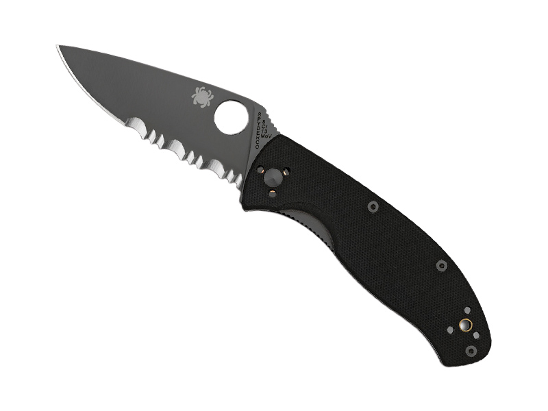 Couteau Spyderco Tenacious lame noire semi-dentée - manche 11 cm G10 noir