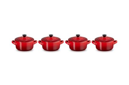 Set 4 minis cocottes en céramique Le Creuset ronde Cerise - 10 cm