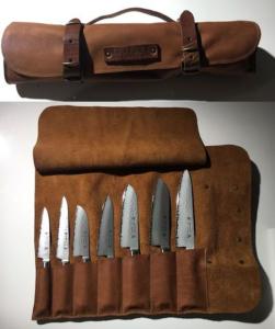 Mallette de rangement en cuir Crafted 7 couteaux japonais - Cognac