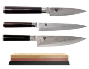 Set de 3 couteaux japonais Kai Shun Classic - type européen + pierre à aiguiser Kai