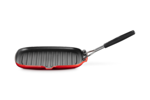 Gril carré en fonte émaillée avec poignées repliable en silicone 24 cm cerise