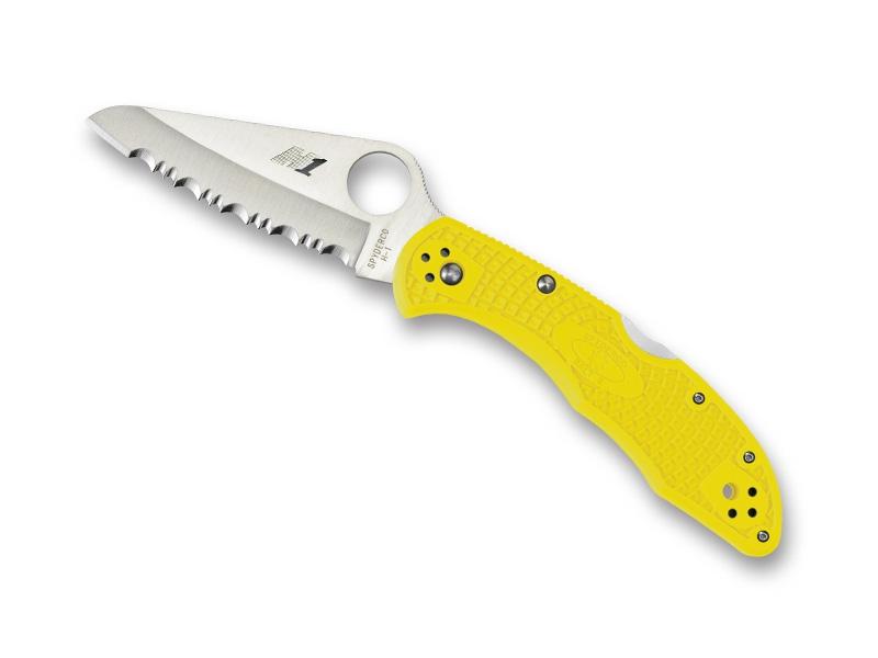 Couteau Spyderco Salt 2 lame dentée- manche 10 cm jaune