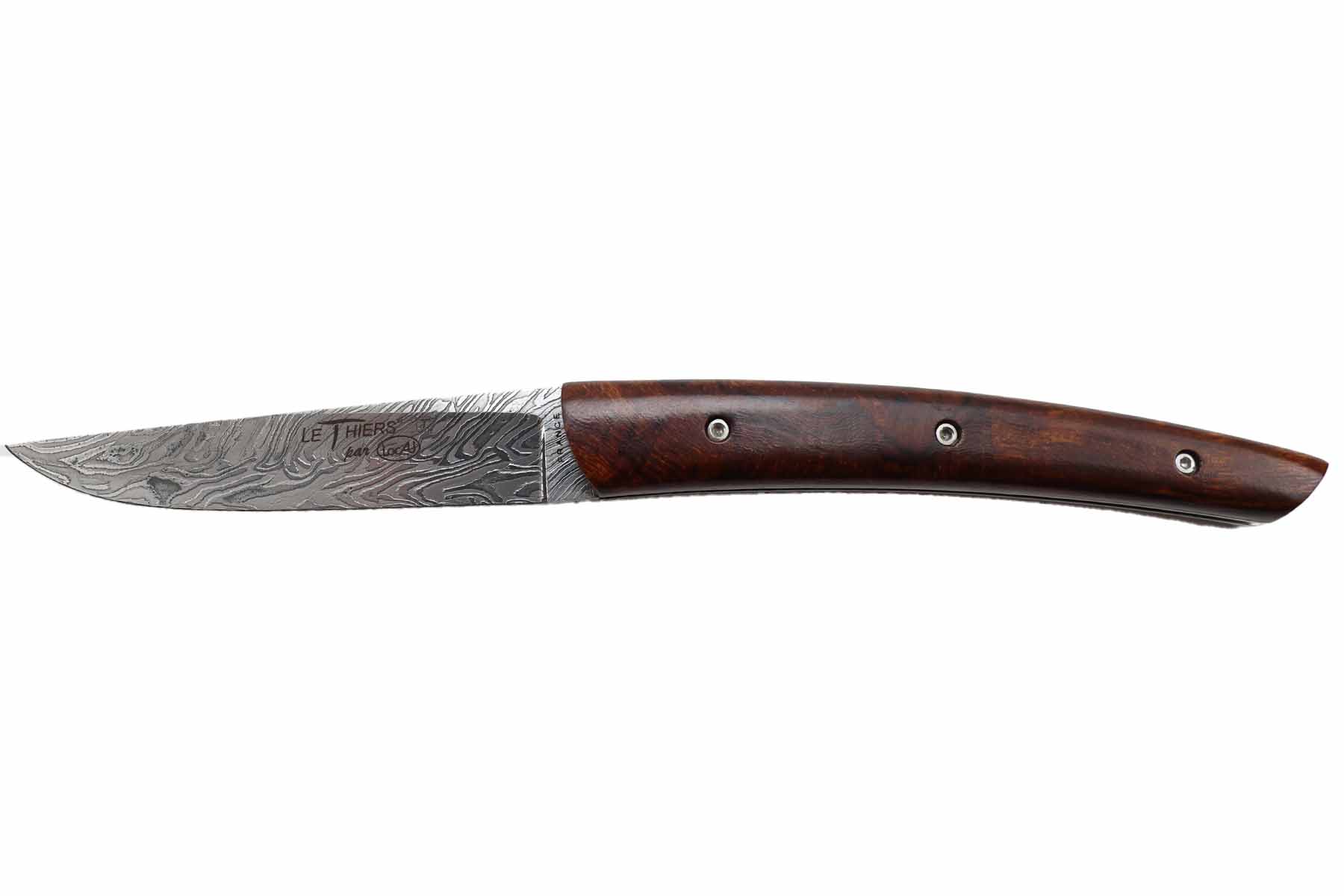 Couteau pliant modèle "Le Pote" par Locau - bois de fer damas