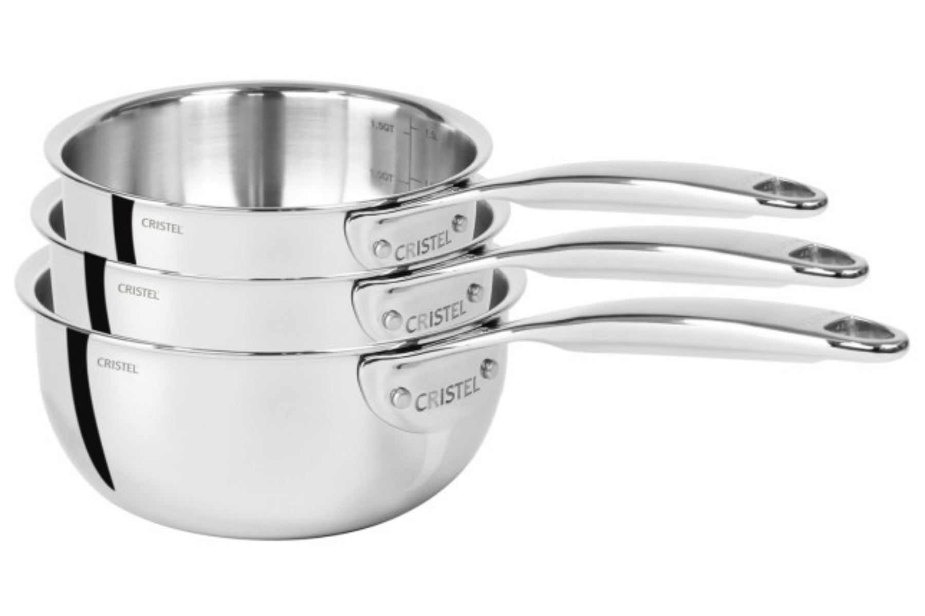 Série de 3 casseroles inox Cristel Castel Pro - 16 / 18 / 20 cm