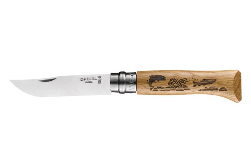 Couteau Opinel n°8 Animalia manche en chêne motif poisson
